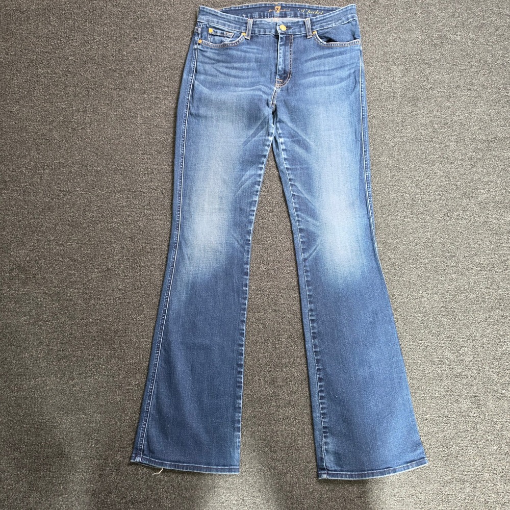 7 For All Mankind A Pocket Flare Blue Jeans Womens 31x33 Medium Wash Boho Faded